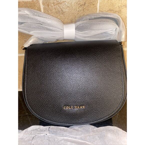 COLE HAAN Leather Crossbody Saddle Bag Flap Magnetic Adjustable Strap - Picture 1 of 10